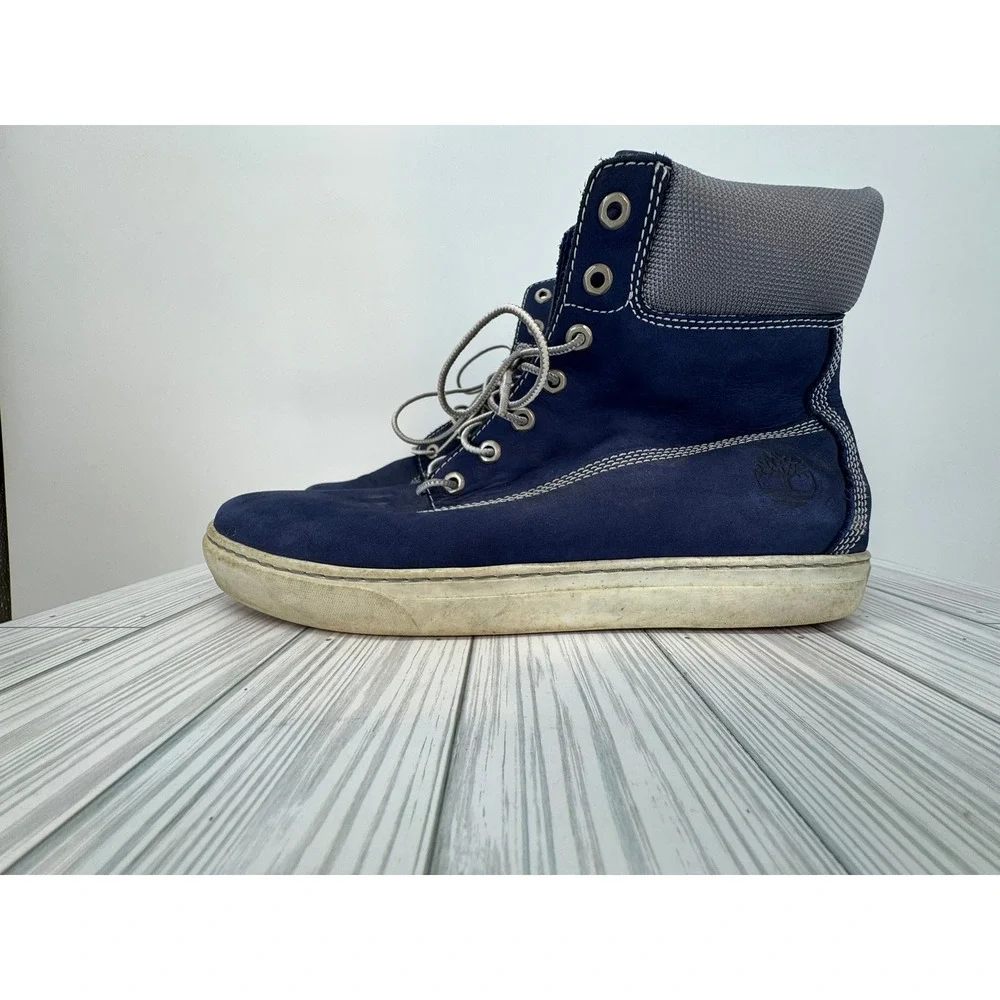 Mens Timberland Sneakers Leather Lace‎ Up Ankle High Top Blue Grey Shoes Sz 11.5